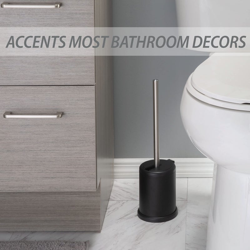 Bath Bliss Toilet Brush and Holder | Self Closing Lid | 360 Degree Brush Head | Bathroom Cleaning | Compact Size | Storage and Organization | Matte Black - Image 3